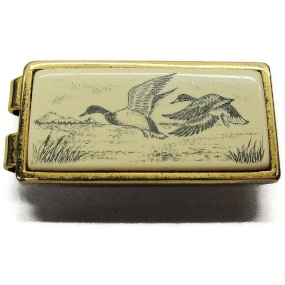 Anson Duck Geese Money Clip Gold Tone Porcelain Wallet Credit Card Cash Holder - Picture 2 of 9
